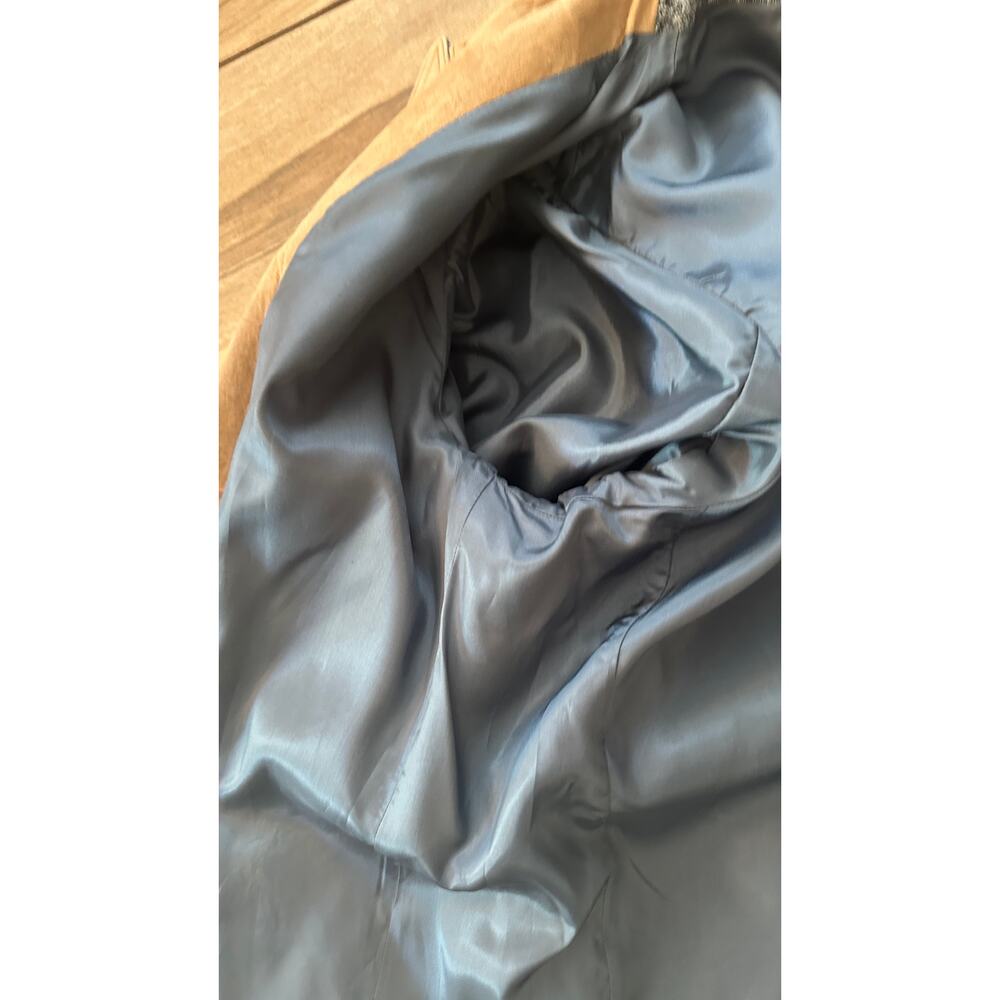 VTG Western Heavy Weight Acid Washed Denim Trench w/ Leather Fringe USA Made XL - Picture 15 of 16